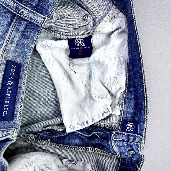 Rock &‎ Republic Slim Straight Jeans Womens Size 8 Light Wash Blue Flap Pocket - Picture 8 of 14